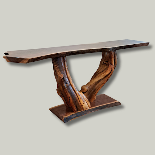 JW-250 Sofa Table, Walnut on Juniper Base 32x72x19 $5000 at Hunter Wolff Gallery